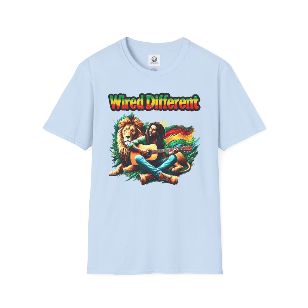 Rasta Bob, Reggae Lion Graphic T-Shirt | Rastafarian Guitar Musician Tee | Reggae Music Icon | Wired Different™ Slogan Shirt | Printed UK