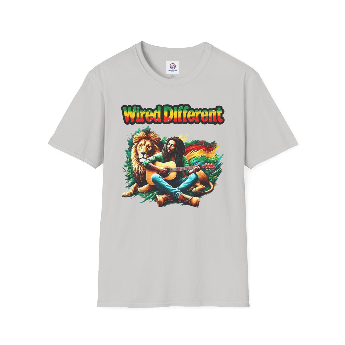 Rasta Bob, Reggae Lion Graphic T-Shirt | Rastafarian Guitar Musician Tee | Reggae Music Icon | Wired Different™ Slogan Shirt | Shipped USA