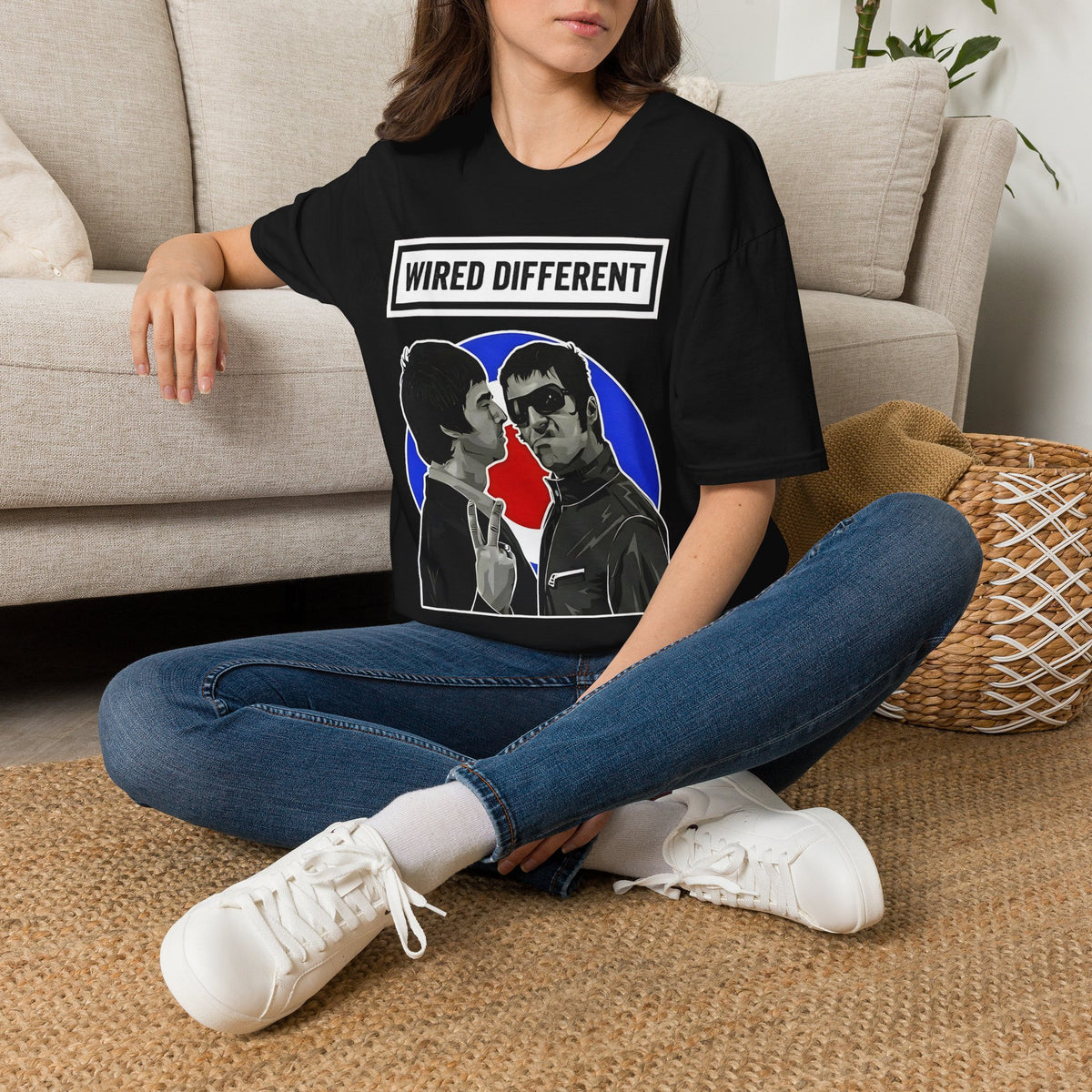 The Gallagher Brothers T-Shirt | Retro British Rock Band / Britpop Portrait Tee | Indie / MOD Inspired | Wired Different™ Slogan T-Shirt - Black | Shipped UK