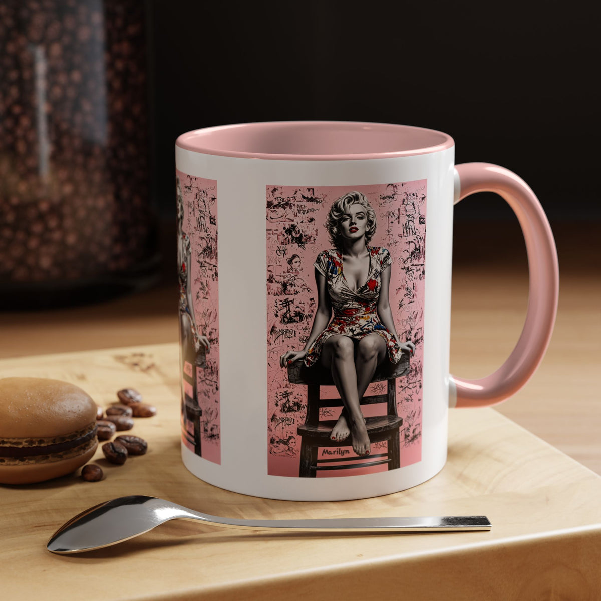 Marilyn Inspired Pink Accent Coffee Mug | Pop-Art | Vintage Hollywood Glam - Displaying Attitude, Empowerment & Speaks to Bold Individuality | Shipped UK