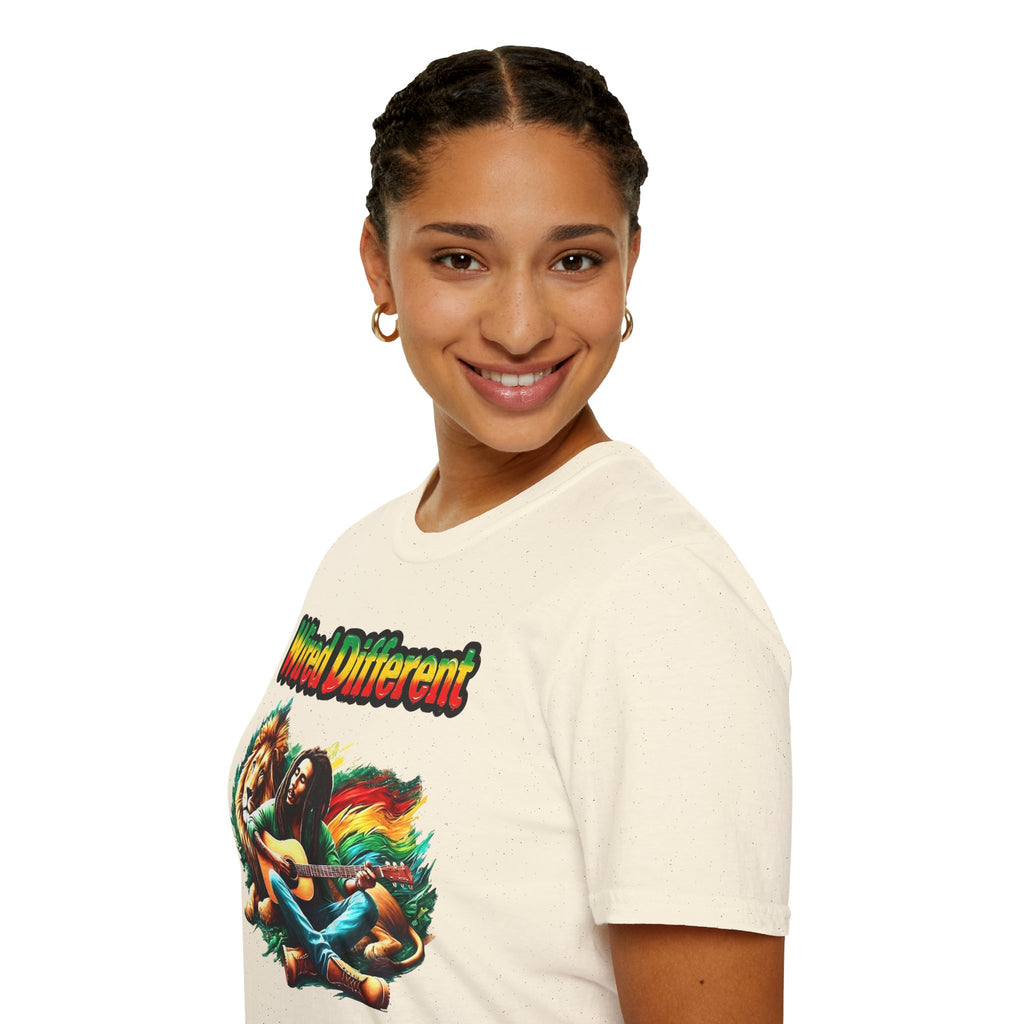 Rasta Bob, Reggae Lion Graphic T-Shirt | Rastafarian Guitar Musician Tee | Reggae Music Icon | Wired Different™ Slogan Shirt | Printed UK