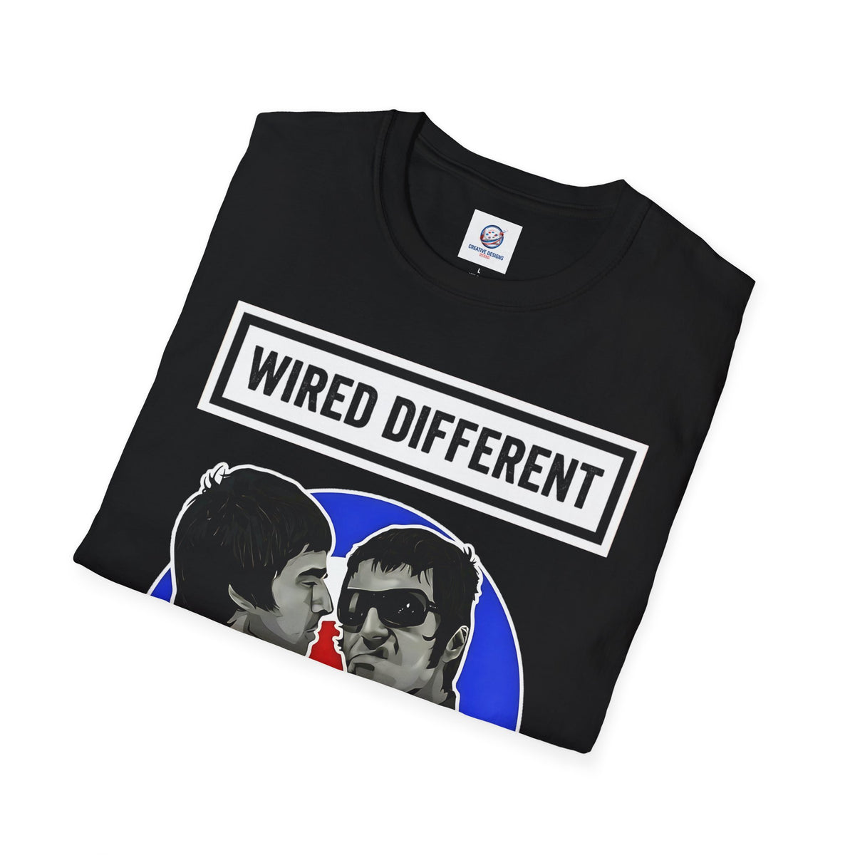 The Gallagher Brothers T-Shirt | Retro British Rock Band / Britpop Portrait Tee | Indie / MOD Inspired | Wired Different™ Slogan T-Shirt - Black | Shipped UK