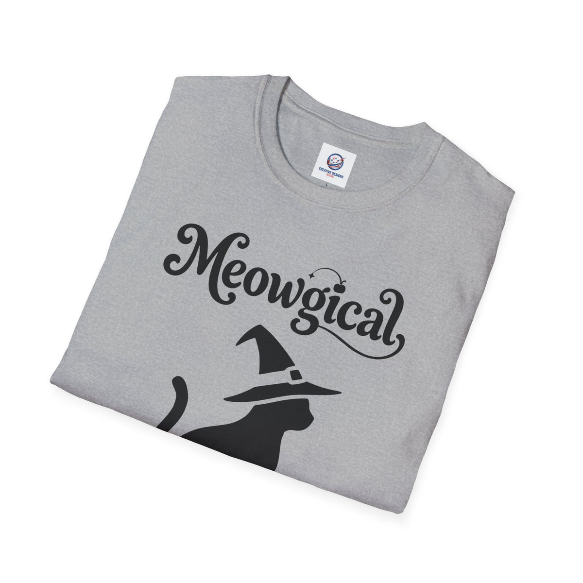 Meowgical Witch Cat T-Shirt | Black Cat Silhouette Wearing A Witch's Hat | Ideal For Halloween or Any White Witches Out There Looking To Bring Some Magical Fun To Your Casual Wear | Shipped USA