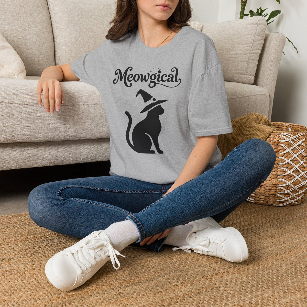Meowgical Witch Cat T-Shirt | Black Cat Silhouette Wearing A Witch's Hat | Ideal For Halloween or Any White Witches Out There Looking To Bring Some Magical Fun To Your Casual Wear | Shipped UK