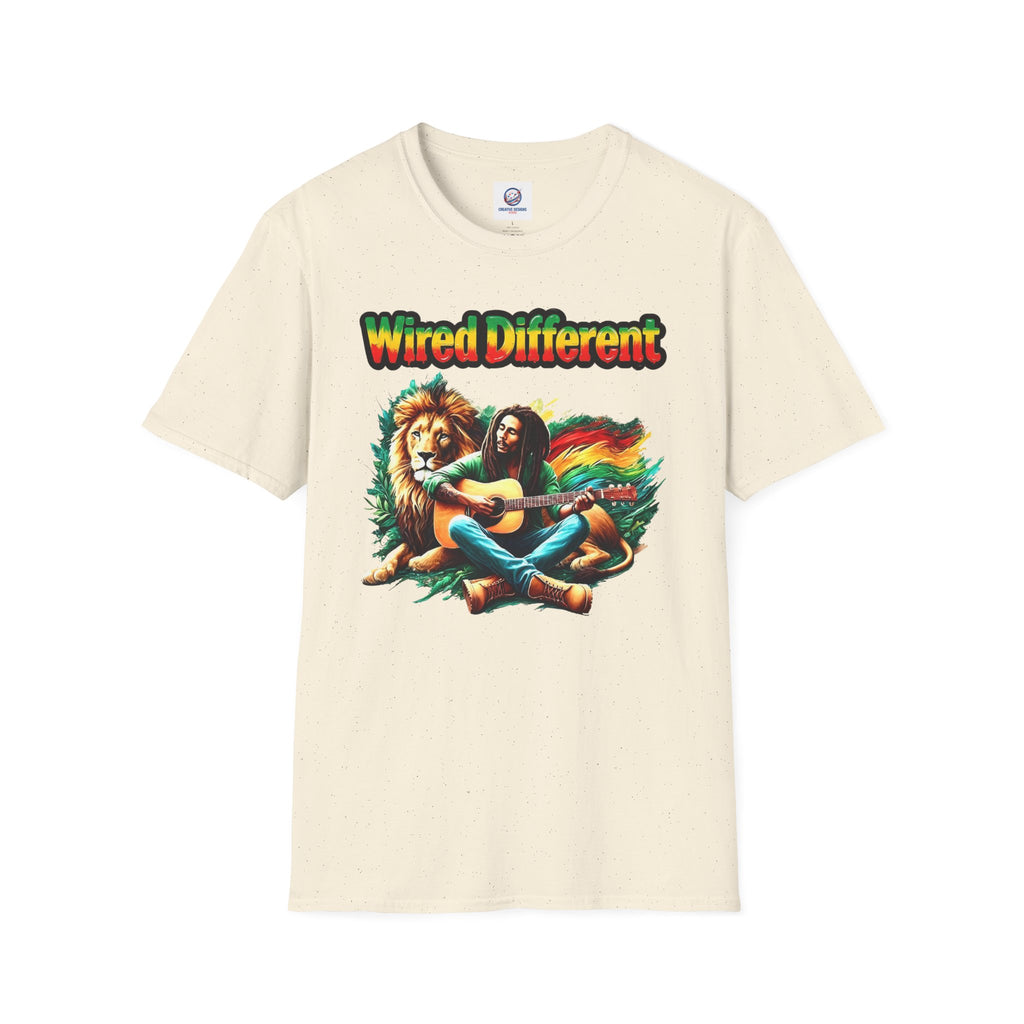 Rasta Bob, Reggae Lion Graphic T-Shirt | Rastafarian Guitar Musician Tee | Reggae Music Icon | Wired Different™ Slogan Shirt | Printed UK