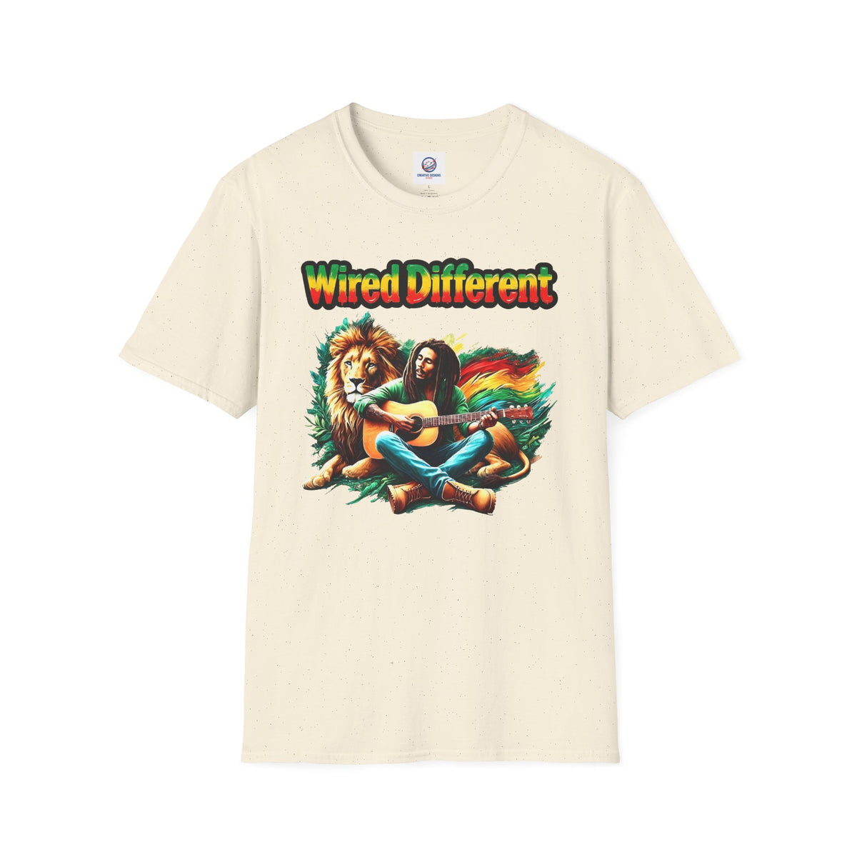 Rasta Bob, Reggae Lion Graphic T-Shirt | Rastafarian Guitar Musician Tee | Reggae Music Icon | Wired Different™ Slogan Shirt | Printed UK