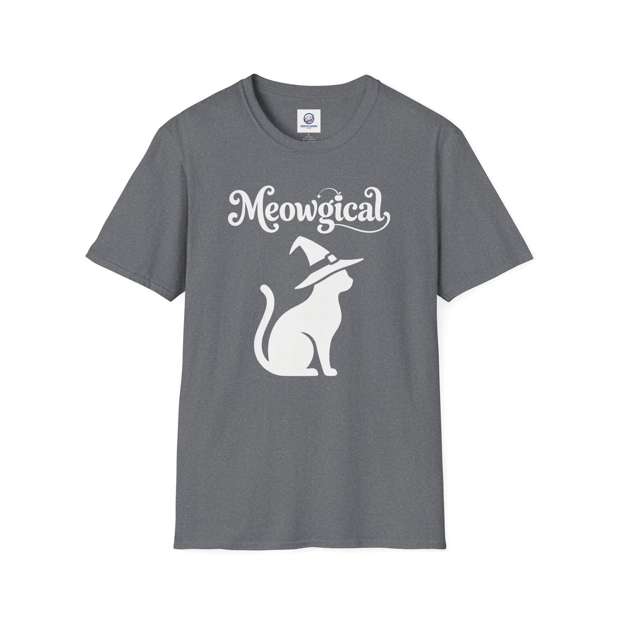 Meowgical Witch Cat T-Shirt | White Cat Silhouette Wearing A Witch's Hat | Ideal For Halloween or Any White Witches Out There Looking To Bring Some Magical Fun To Your Casual Wear | Shipped UK