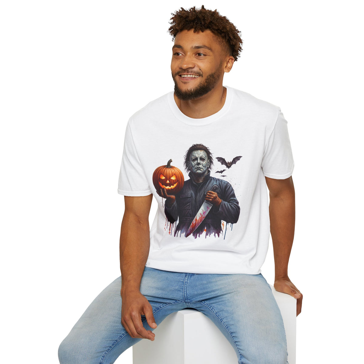 Michael Myers Halloween Pumpkin T-Shirt | Iconic Slasher Tee | Pumpkin "Jack O' Lantern" & Knife Horror T Shirt | Horror Movie Inspired Apparel | Shipped UK